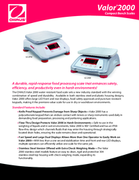Thumbnail of document Data Sheet - Valor 2000 Series, OHAUS Washdown Toploader Balance